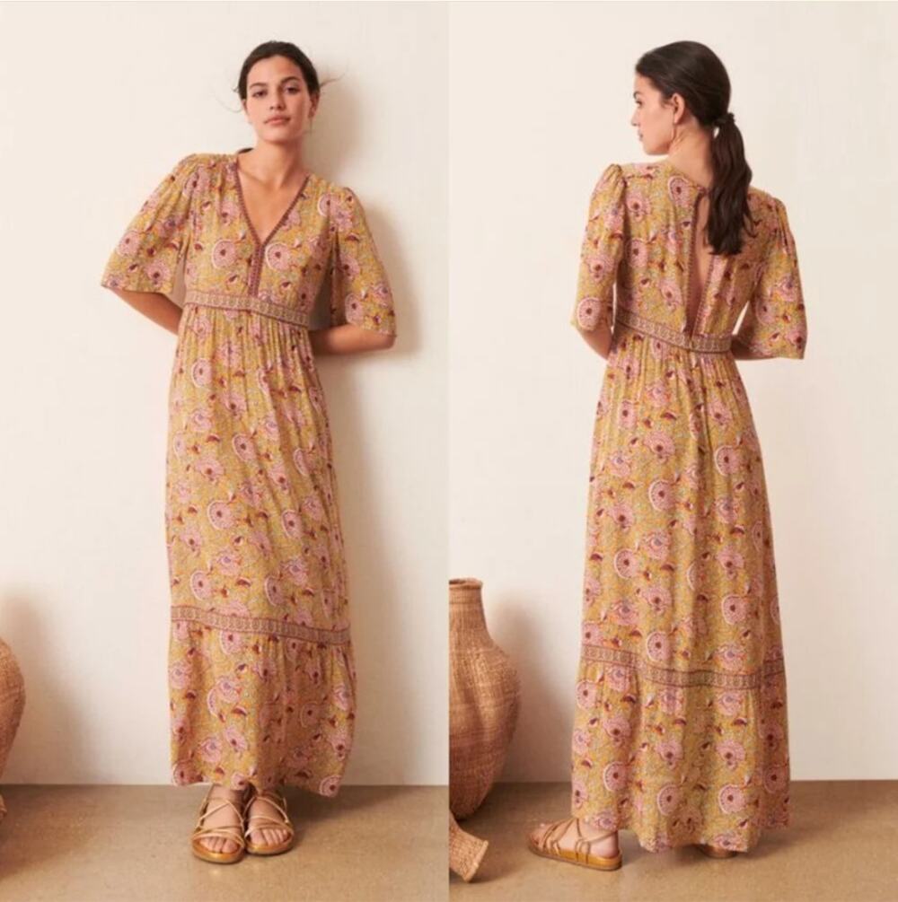 ba&sh Ocre Yellow Floral Lady V Neck Maxi Dress